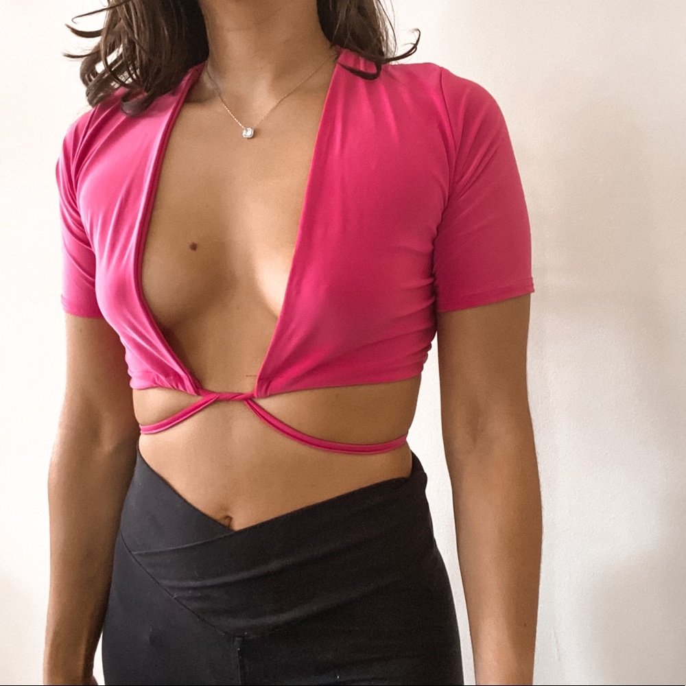 Double slinky pink tie wrap over crop top